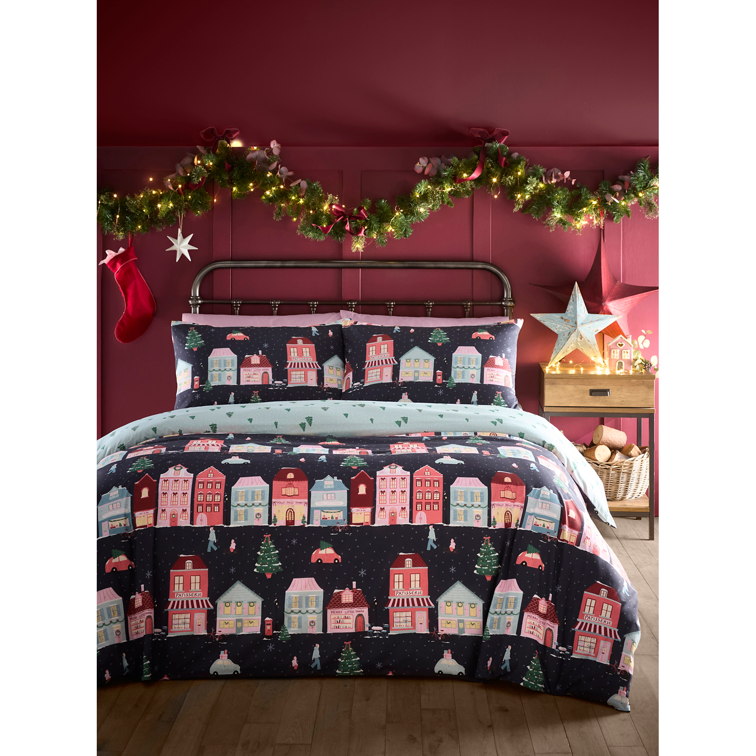 George Navy Fusion Christmas Houses Duvet Cover Set