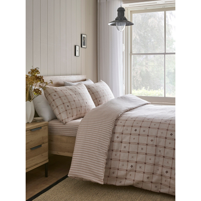 George Dreams & Drapes Cottage Check Brushed Cotton Duvet Set - Natural