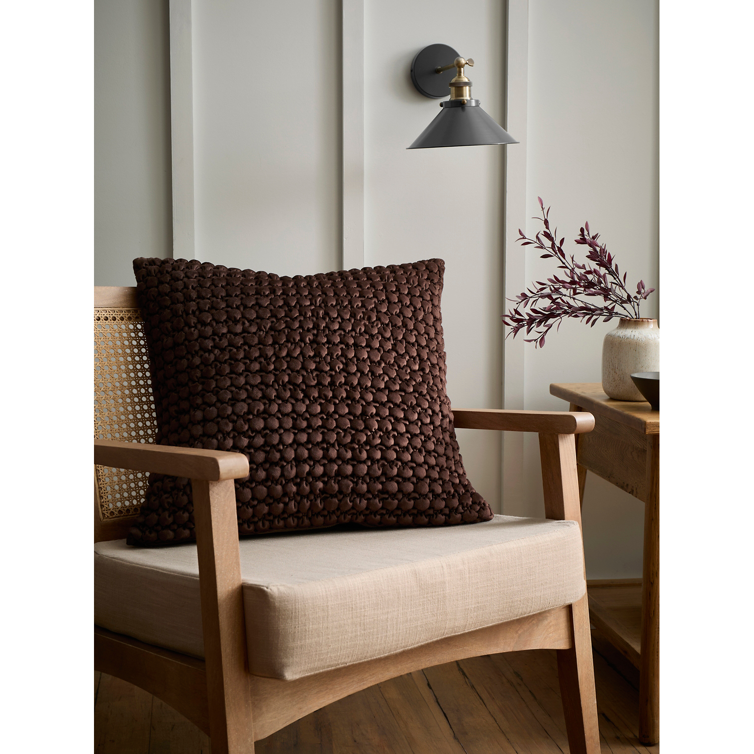 Apple Chocolate Appletree Bobble Cushion Velvet 55 X 55Cm Filled Cushion