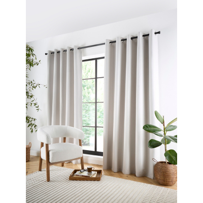 Curtina 'Plain Twill' Woven Texture Blackout Eyelet Curtains in Natural | Size: 117 cm width x 137 cm drop