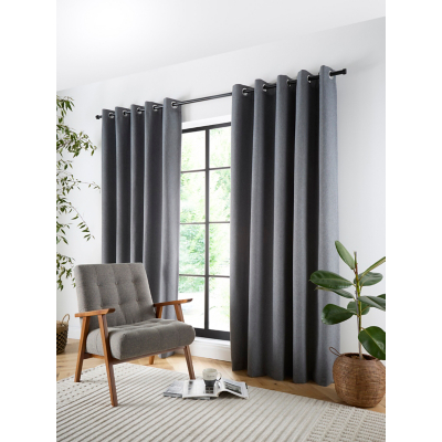 Curtina 'Plain Twill' Woven Texture Blackout Eyelet Curtains in Charcoal | Size: 117 cm width x 137 cm drop