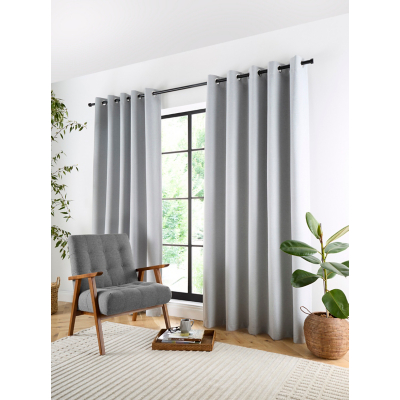 Curtina 'Plain Twill' Woven Texture Blackout Eyelet Curtains in Silver | Size: 117 cm width x 137 cm drop