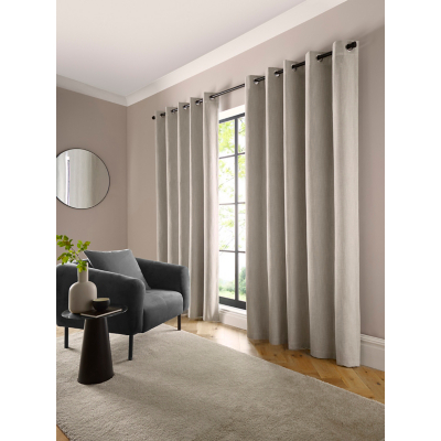 Curtina 'Boucle Chenille' Woven Blackout Eyelet Curtains in Cream | Size: 117 cm width x 137 cm drop