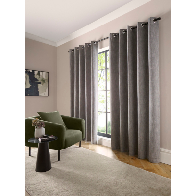 Curtina 'Boucle Chenille' Woven Blackout Eyelet Curtains in Grey | Size: 117 cm width x 137 cm drop