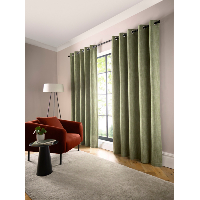 Curtina 'Boucle Chenille' Woven Blackout Eyelet Curtains in Green | Size: 117 cm width x 137 cm drop