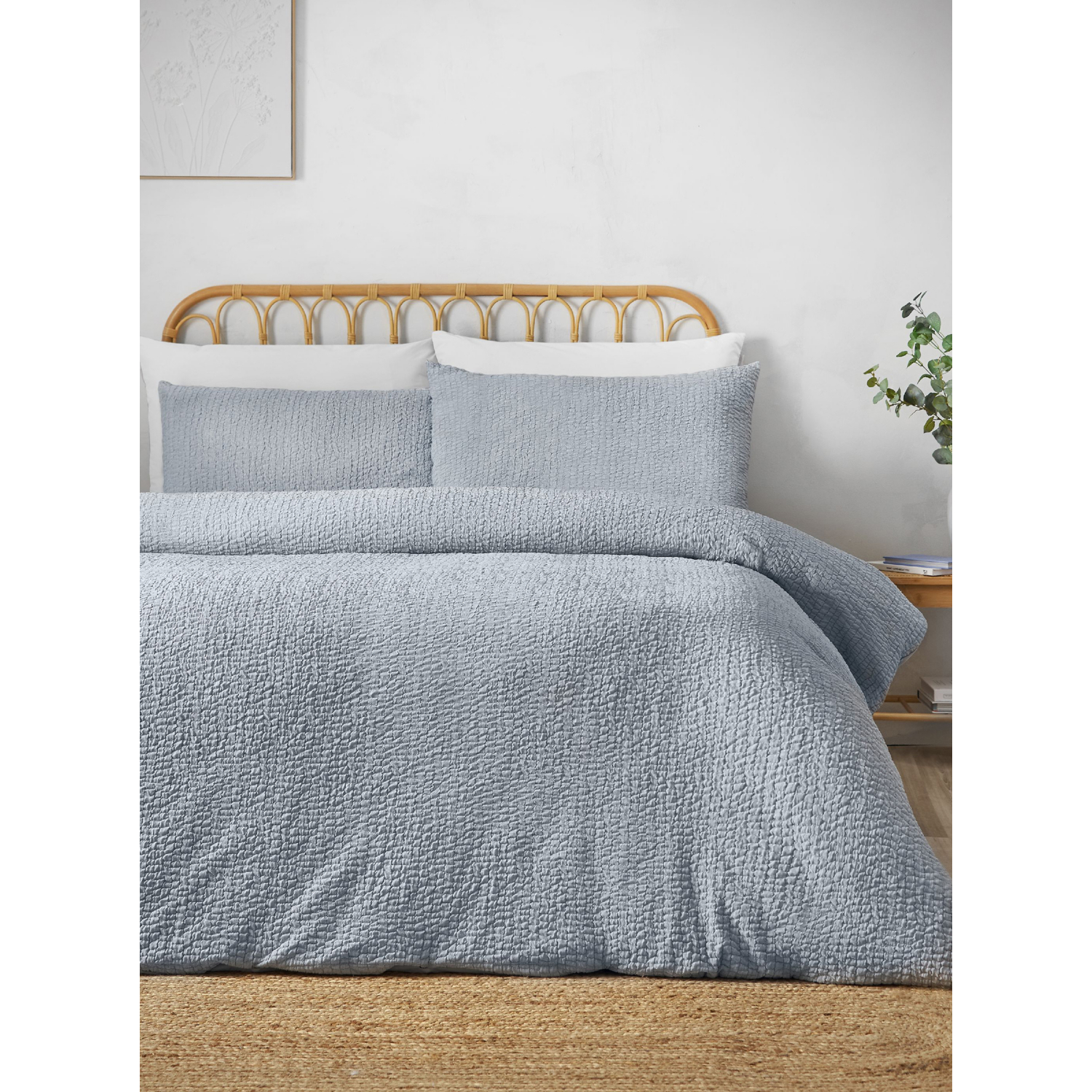 Cat Blue Catherine Lansfield Crinkle Duvet Cover Set