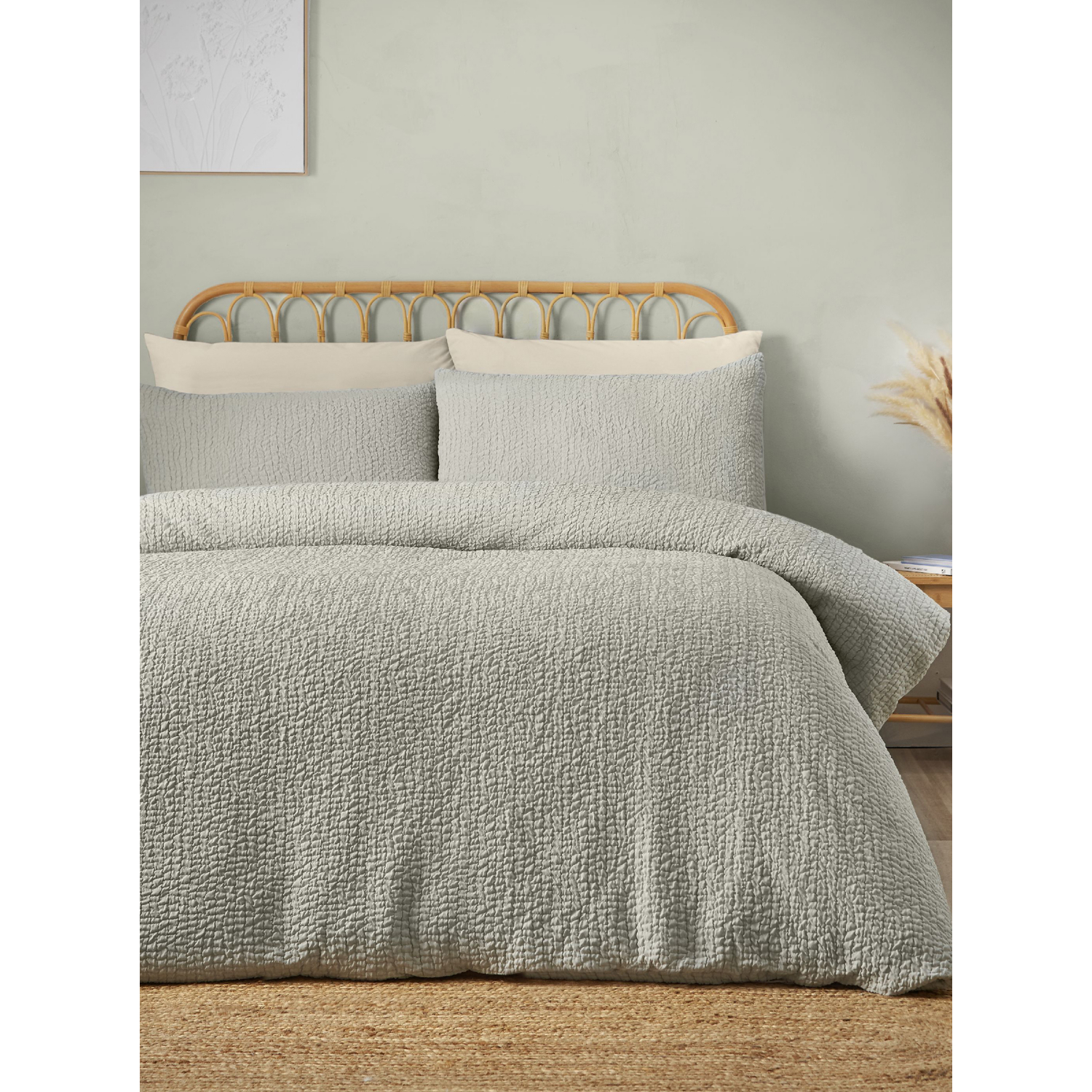 Cat Green Catherine Lansfield Crinkle Duvet Cover Set