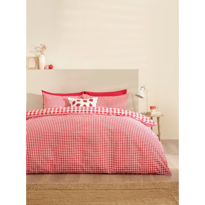 Catherine Lansfield Bamford Red Gingham Check Reversible Duvet Set - Double / Red