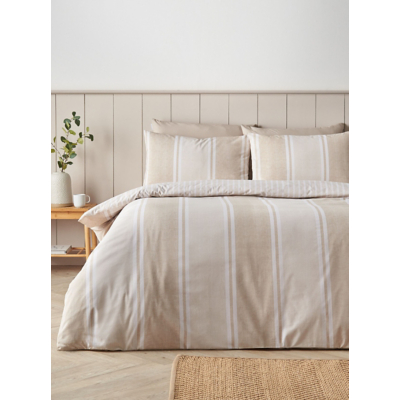 Catherine Lansfield Banded Stripe Natural Reversible Duvet Set - Double / Natural