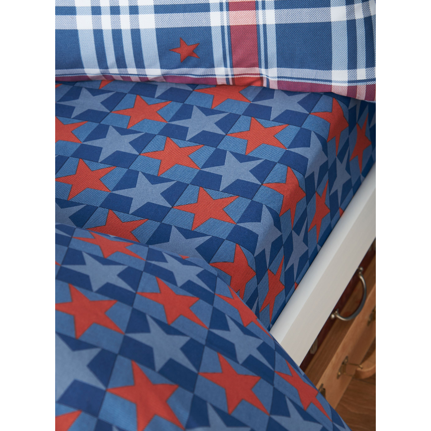 Cat Blue Catherine Lansfield Stars And Check Fitted Sheet - Image 6