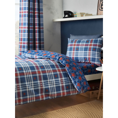 Catherine Lansfield Blue Stars And Check Reversible Duvet Set - Single / Blue