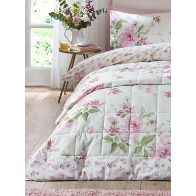 Catherine Lansfield Avebury Cream Floral Reversible Quilted Bedspread - One Size / Cream