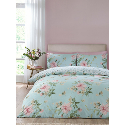 Catherine Lansfield Avebury Floral Duvet Cover Set in Duck Egg Blue | Size: Single