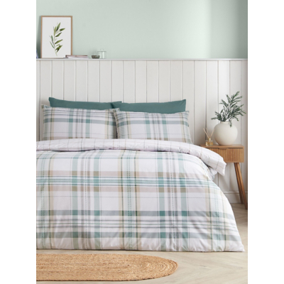 Catherine Lansfield Cartmel Check Soft Green Reversible Duvet Set - Single / Green