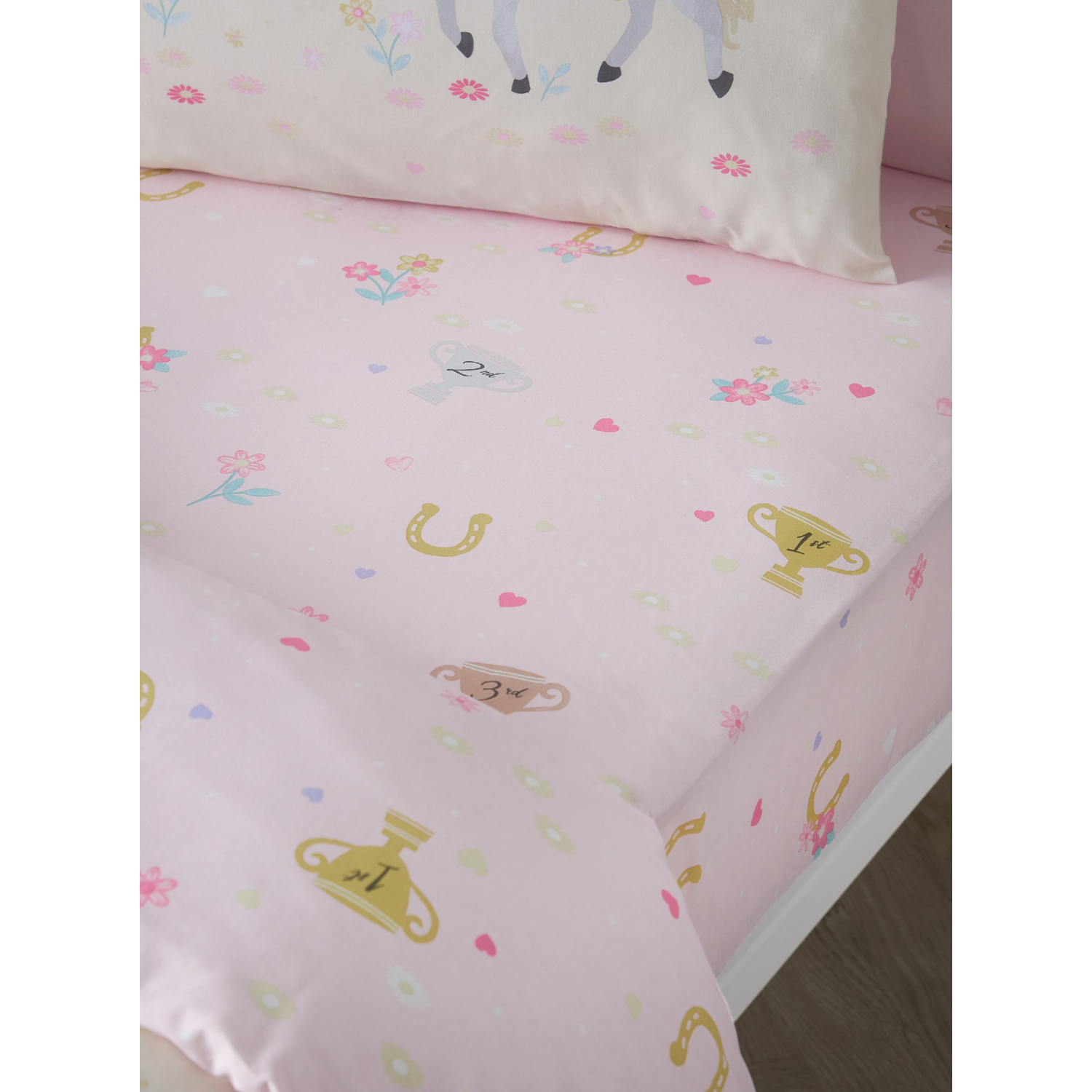 Catherine Lansfield Unisex Pink 'Happy Horses' Fitted Sheet In | Size: Junior - Image 8