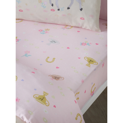 Catherine Lansfield Happy Horses Pink Fitted Sheet - Cot Bed / Pink
