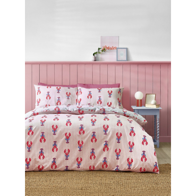 George Sassy B Lobster Stripe Reversible Duvet Cover Set - Blue & Pink