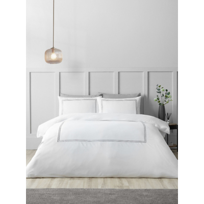 Catherine Lansfield So Soft Mono Satin Stitch Duvet Cover Set in Silver | Size: Double