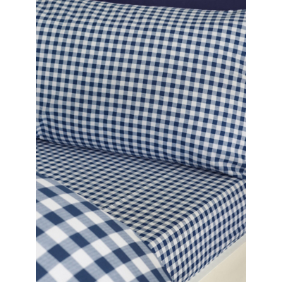 Catherine Lansfield Bamford Navy Blue Gingham Check Fitted Sheet - King Size / Blue