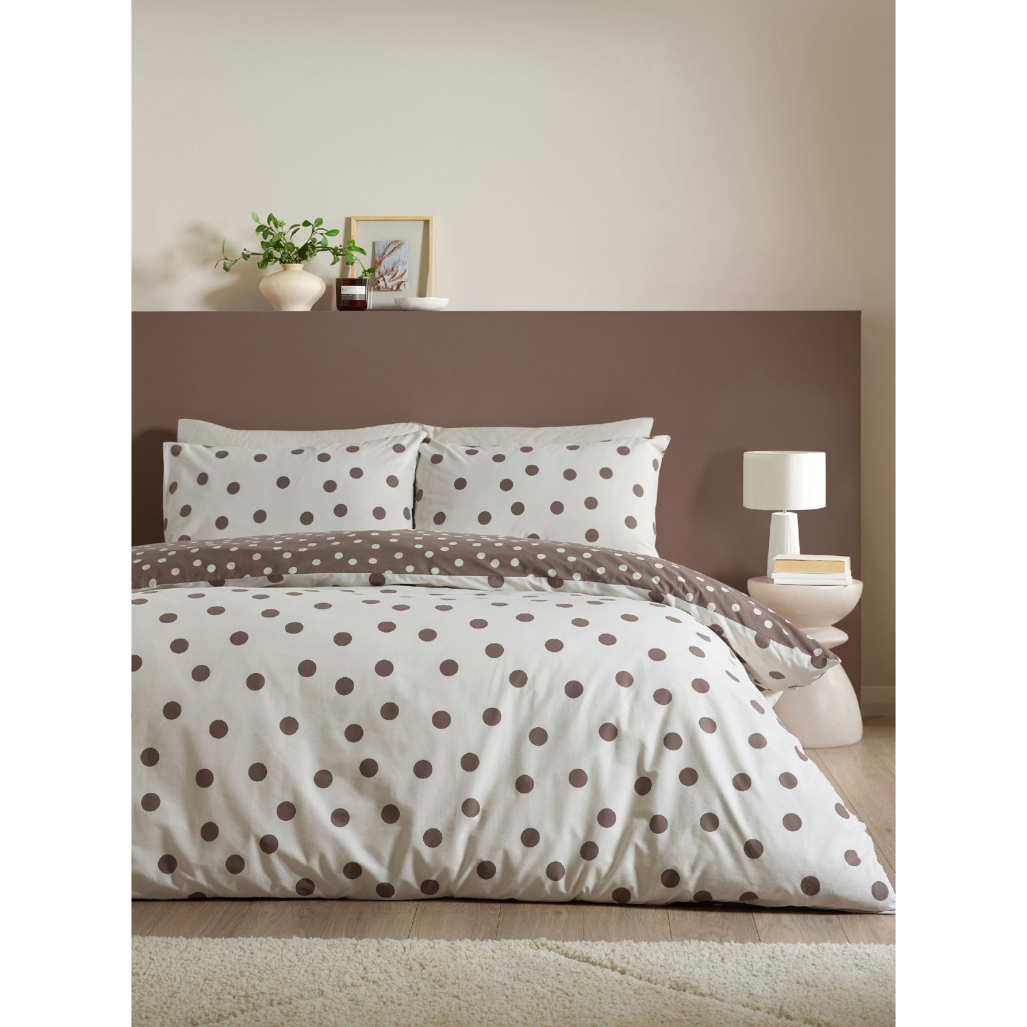 Catherine Lansfield Polka Dot Reversible Duvet Cover Set Chocolate - Single - Chocolate - Image 7