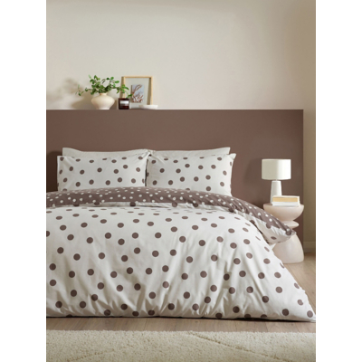 Catherine Lansfield Polka Dot Chocolate Reversible Duvet Set - Single / Brown