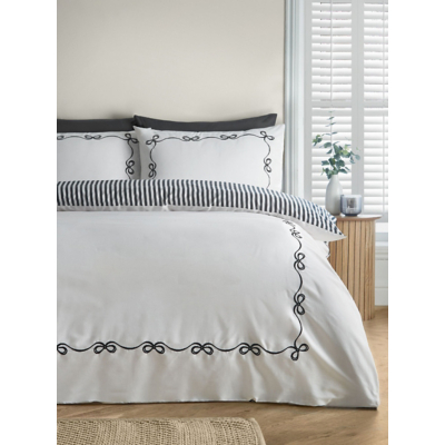 Catherine Lansfield Bow Embroidery Duvet Cover Set in Black | Size: Single