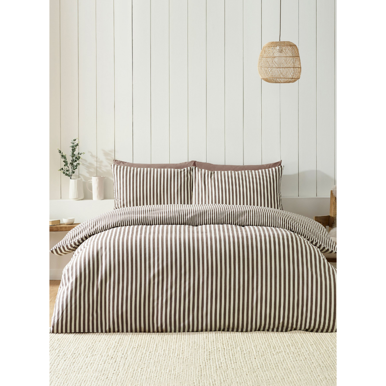 Catherine Lansfield Brown Chocolate Stripe Brushed Duvet Set - Single - Image 4