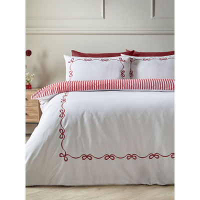 Catherine Lansfield Bow Embroidery Duvet Cover Set in White | Size: Single