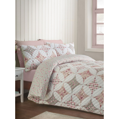 Catherine Lansfield Pinsonic Patchwork Duvet Cover Set in Green | Size: Super King