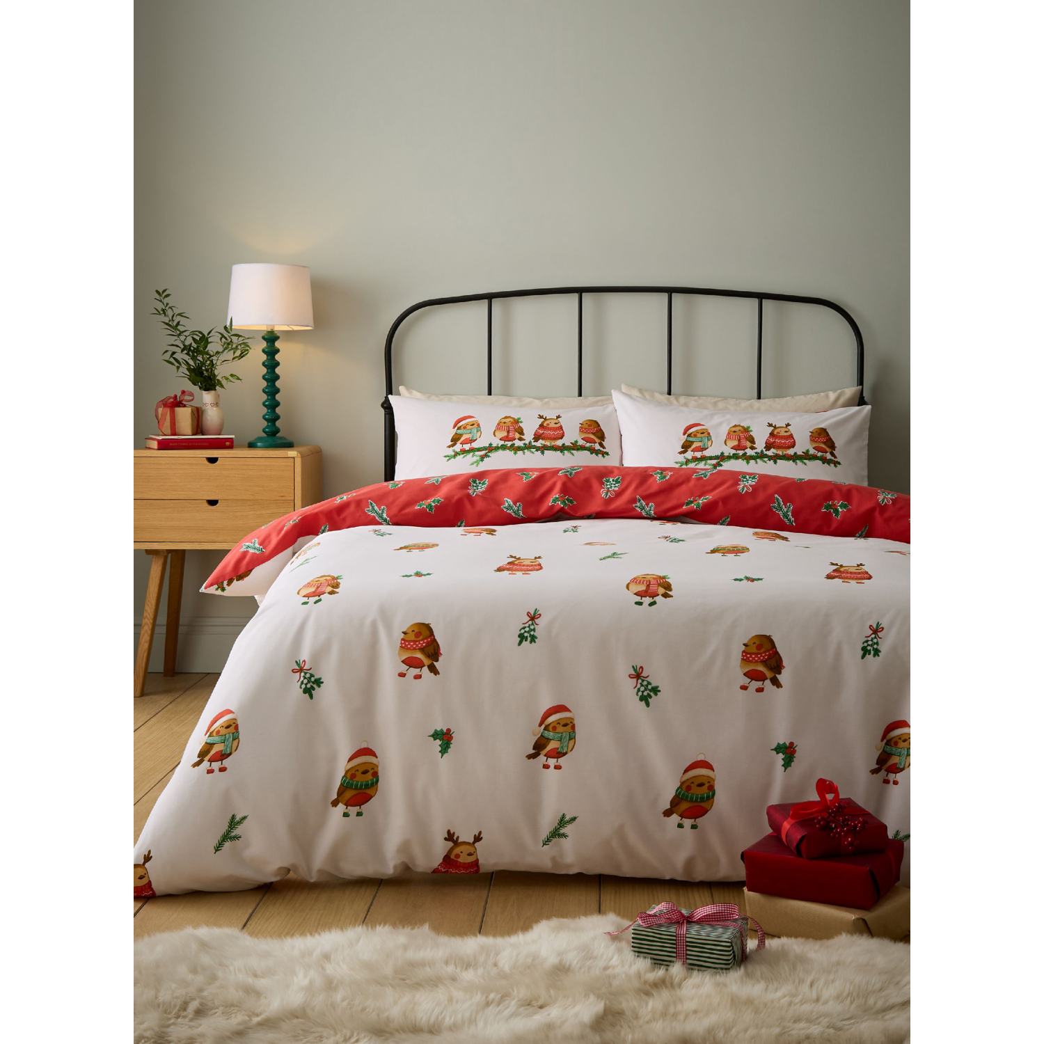 Catherine Lansfield Christmas Robins Duvet Cover Set - Image 4