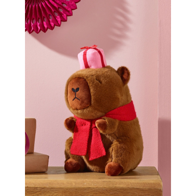 Catherine Lansfield 'Christmas Capybara' 3D Shaped Cushion in Brown