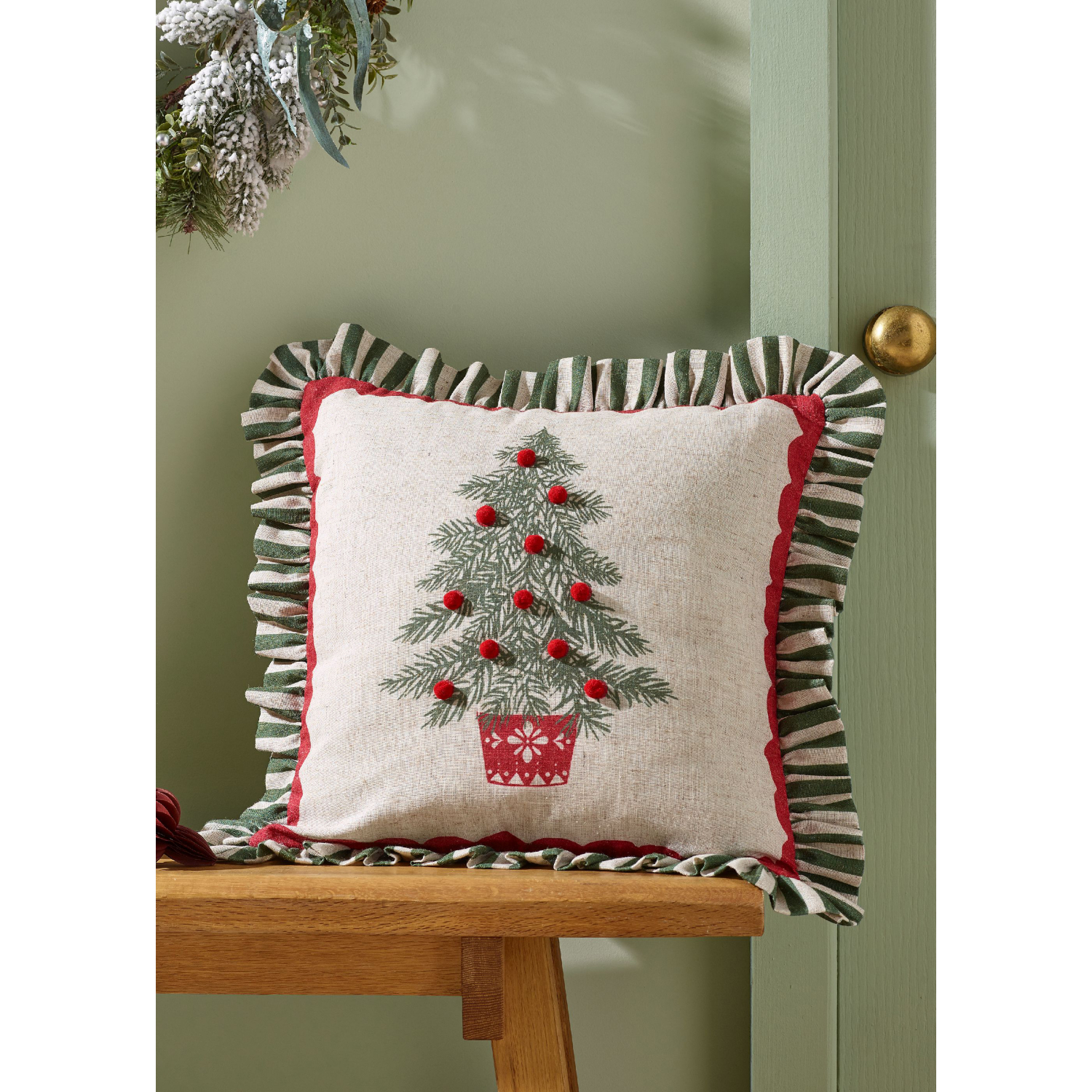 Catherine Lansfield Unisex Green 'Frilled Christmas Tree' Cushion In | Size: 45 Cm X 45 Cm - Image 11