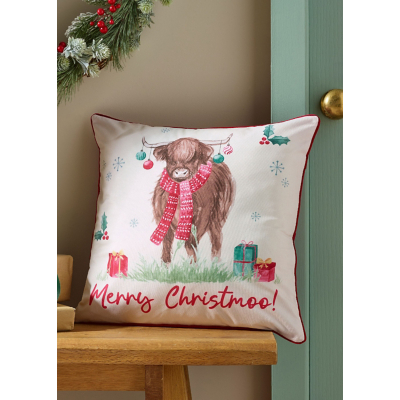 Catherine Lansfield Merry Christmoo Cushion in Natural | Size: 45 cm x 45 cm