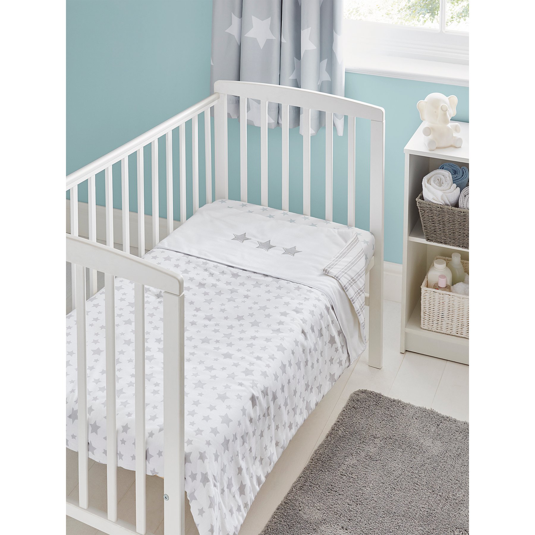 Star Print Cot And Cot Reversible Bed Quilt Baby George