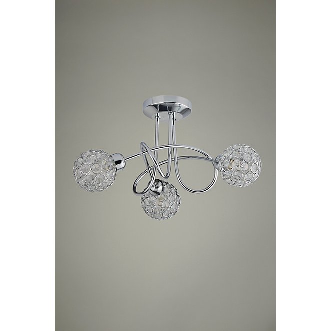 3 Light Chrome Ceiling With Glass Shades Home George At Asda - 3 Ceiling Light Fitting