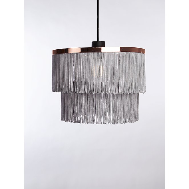Grey Fringe Two Tier Pendant Ceiling, How To Make Ceiling Light Shade