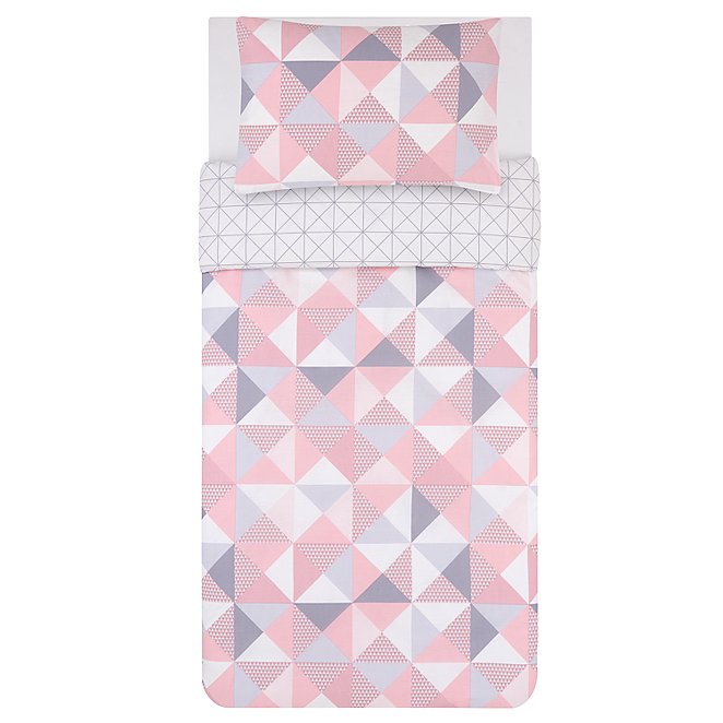 Pink And Grey Geometric Easy Care Reversible Duvet Set Single