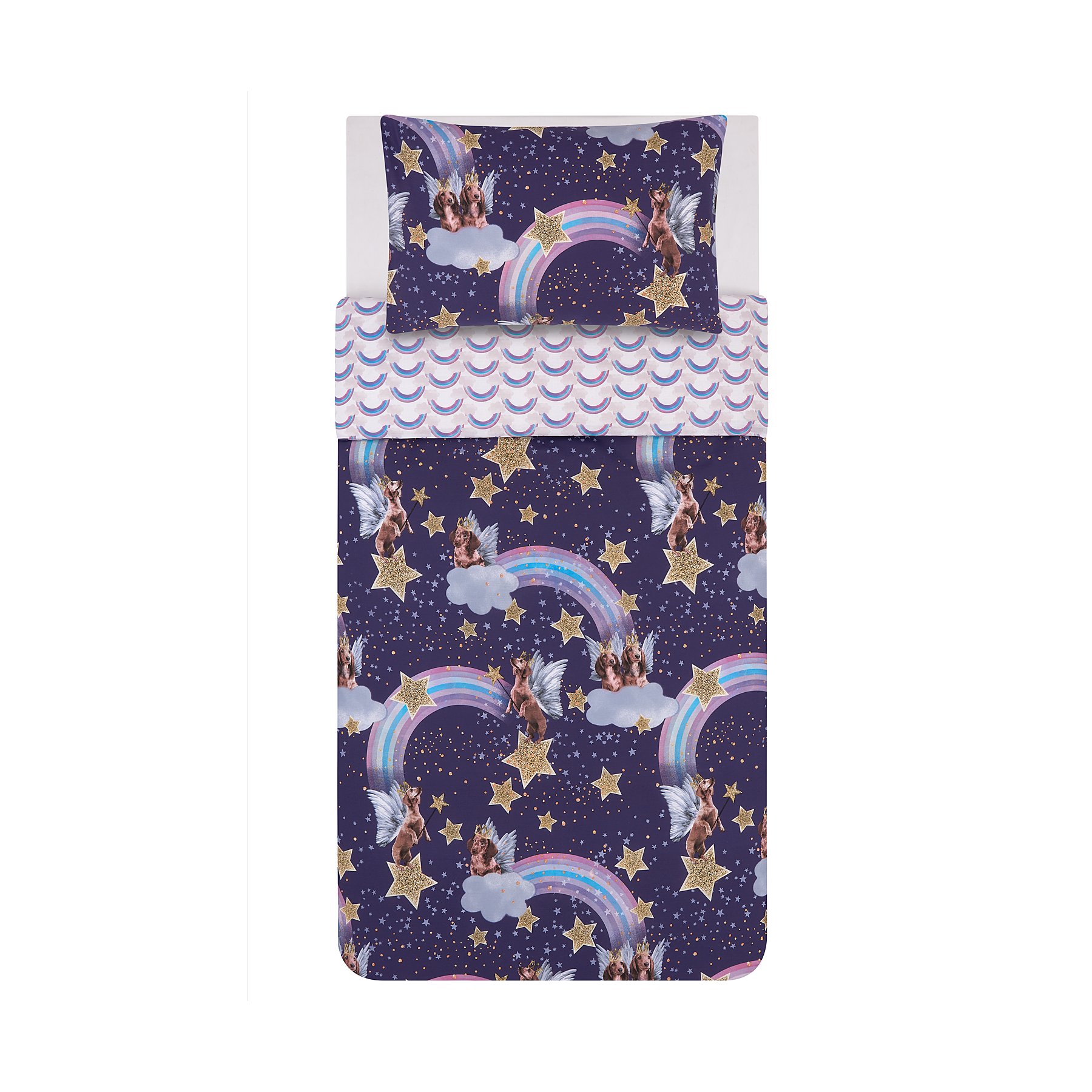 Purple Twinkle Paws Sausage Dog Easy Care Reversible Duvet Set