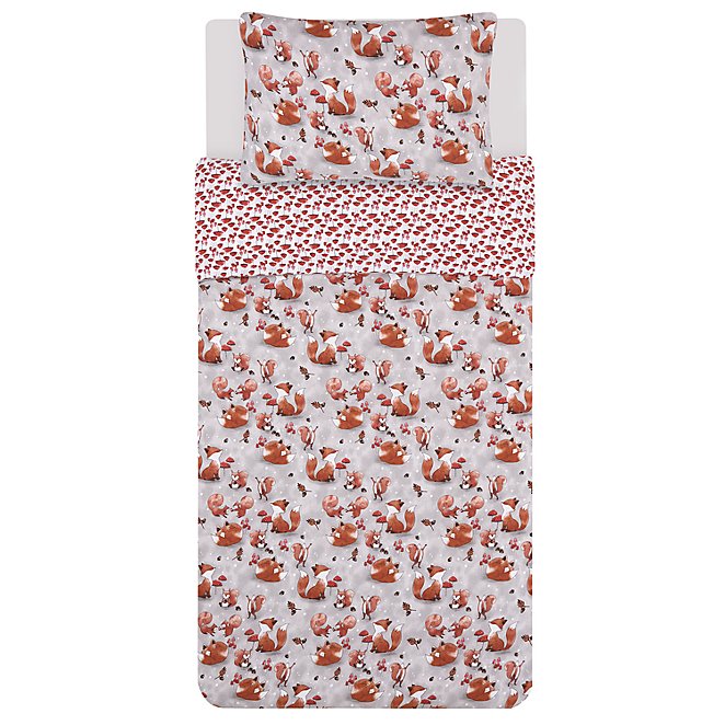 Fox And Friends Soft Cosy Cotton Reversible Duvet Set Single