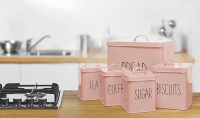 baby pink tea coffee sugar canisters