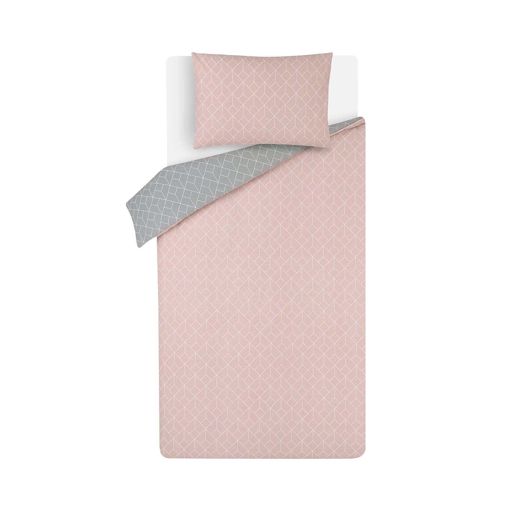 Reversible Geometric Squares Easy Care, Pink And Grey Duvet Cover