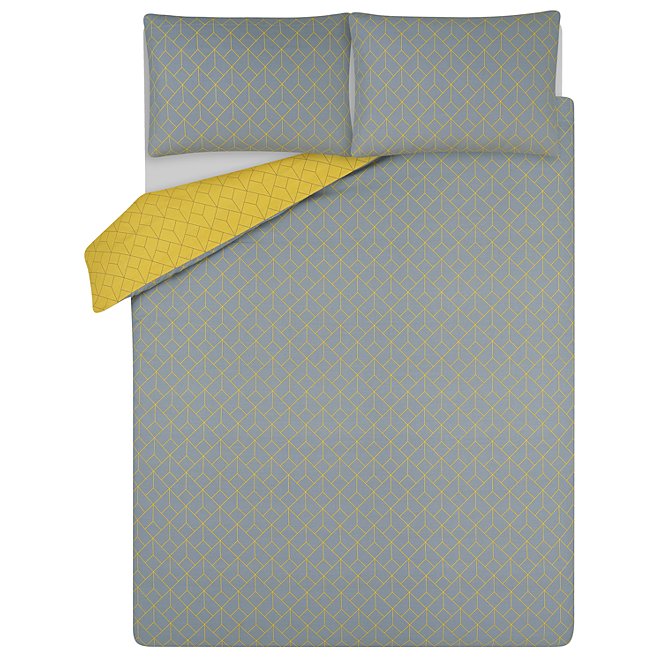 Yellow Grey Geometric Squares Easy Care Duvet Set Home George