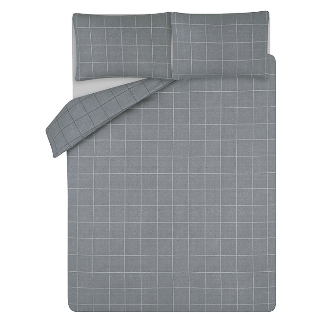 Grey Herringbone Check Soft Cosy Brushed Cotton Duvet Set Home