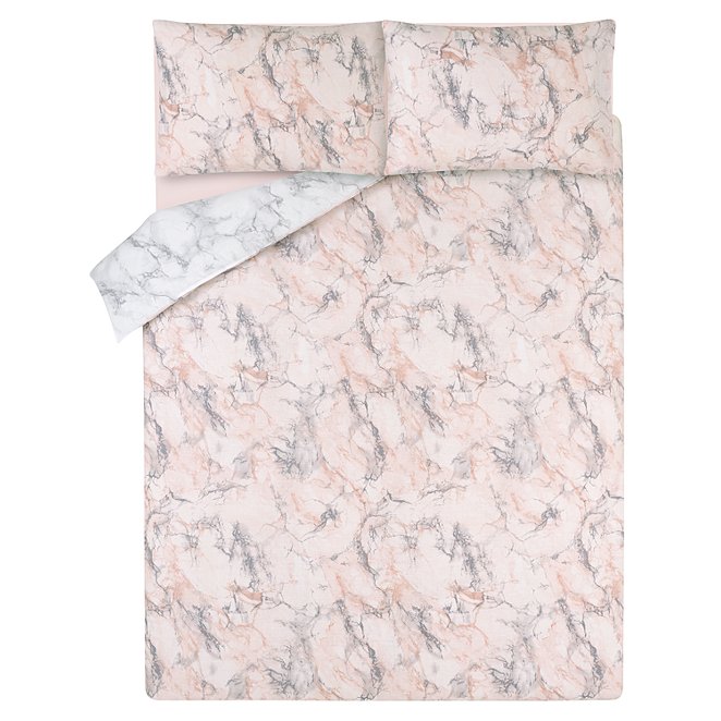 Pink And Grey Marble Effect Easy Care Duvet Set Home George