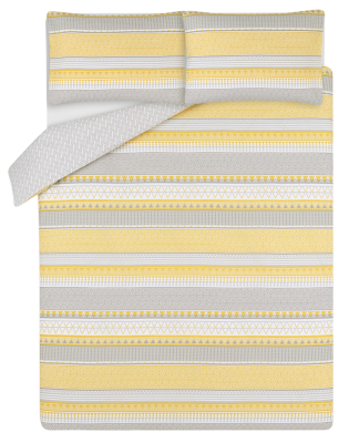 Yellow And Grey Geometric Striped Easy Care Duvet Set Home George