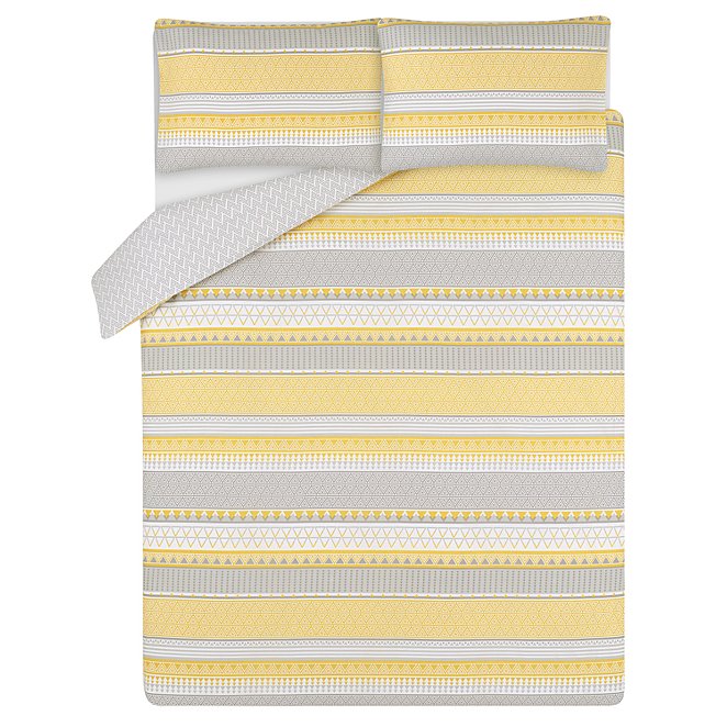 Yellow And Grey Geometric Striped Easy Care Duvet Set Home George