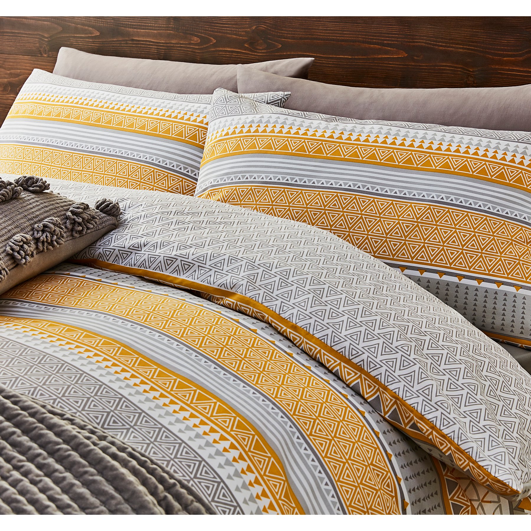 Yellow And Grey Geometric Striped Easy Care Duvet Set Home George