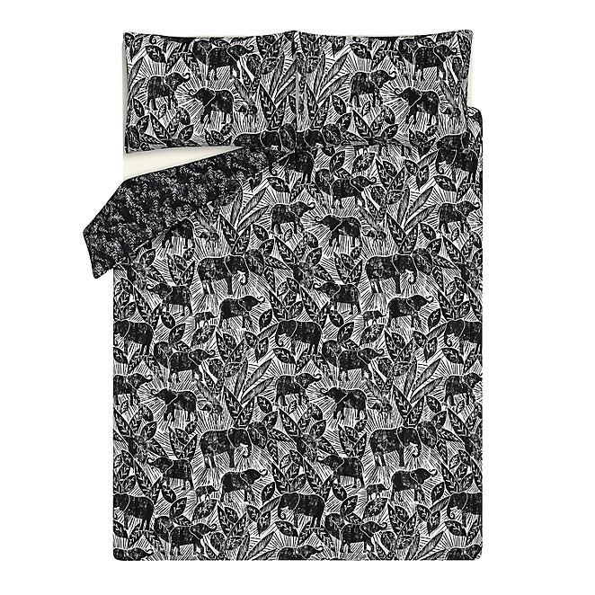 Black Elephant Print Easy Care Reversible Duvet Set Home George