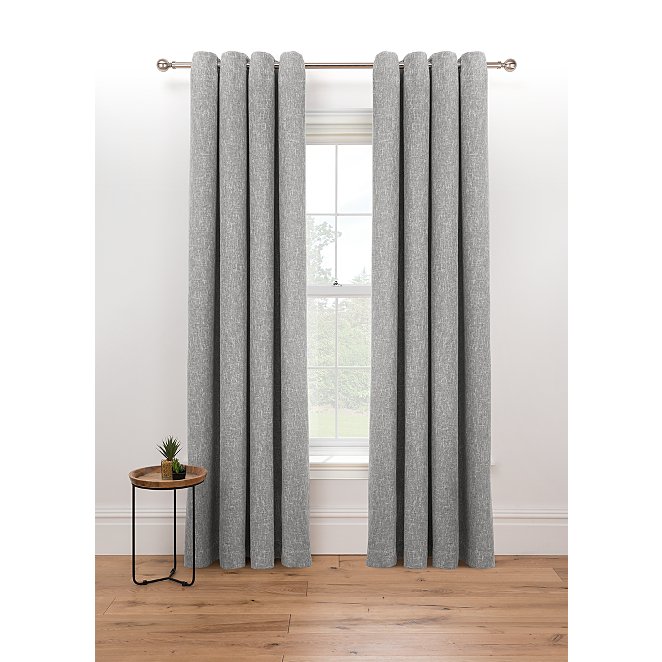 Grey Boucle Woven Lined Eyelet Curtains, Dark Grey Curtains