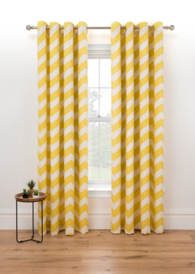 Chevron Eyelet Curtains Yellow Home at ASDA